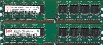 1GB 2x512MB PC2-4200 HYNIX DDR2-533 HYMP564U64BP8-C4 AB Desktop Ram Memory Kit - Image 1 of 3