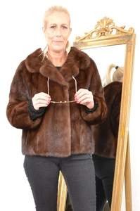 US5384 REAL MINK FUR JACKET RANCH MINK COAT SIZE XL - NERZJACKE PELLICCIA - Picture 1 of 21