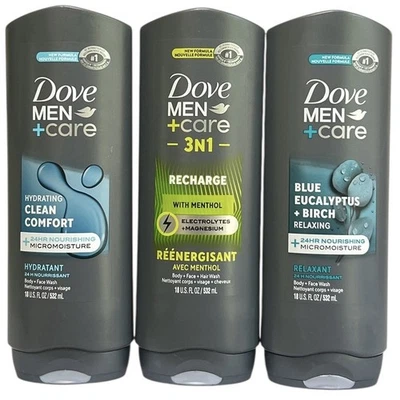 3 Dove Men + Care 18 fl. oz. Body Washes, Menthol, Blue Eucalyptus Clean Comfort - Image 1 of 4