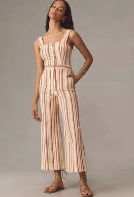 Anthropologie Maeve Jumpsuit The Collette Orange Stripe Stretchy Boho Sz 16T NWT - Image 1 of 4
