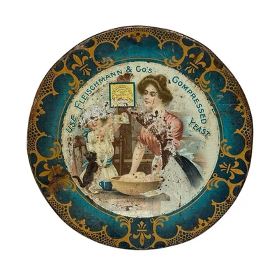 ANTIGUA PLACA PUBLICITARIA DE LATA DE LEVADURA COMPRIMIDA FLEISCHMANN & CO. Foto 1 de 2