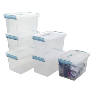 Caja de almacenamiento pequeña de plástico de 8 cuartos con Handel, contenedor de almacenamiento transparente con tapa, 6... - Imagen 1 de 8