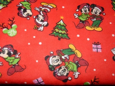 Mickey & Minnie Mouse Home For Holidays Red Christmas Flannel Fabric 1 1/2 Yards - Image 1 of 4