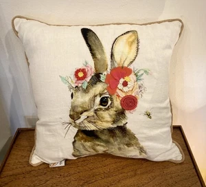 Rabbit Throw Pillow Devi Designs Blend Embroidered Appliqué Cushion Zipper 15” - Picture 1 of 6