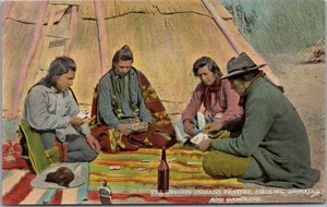 c1910s OREGON Postcard "The Oregon Indians Pastime, Smoking Drinking & Gambling" - Picture 1 of 2