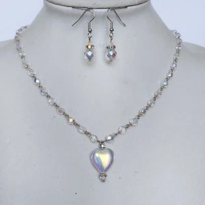 Czech crystal glass ab heart pendant faceted glass beads necklace earrings set - Picture 1 of 2