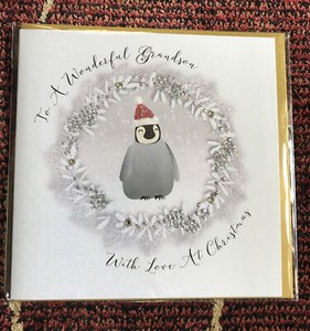 Wendy Jones Blackett~ To A Wonderful Grandson  At Christmas Card ~ 16cm x 16cm