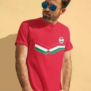 Mens HUNGARY Retro Strip Style Football Tee 2021 T-Shirt Hungarian Kit Flag Top - Picture 1 of 8