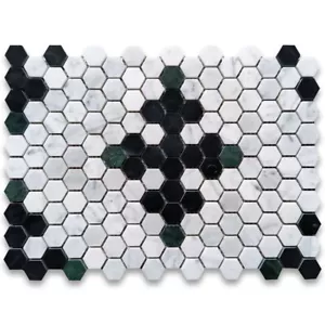 C31F71XP Carrara White Marble Hexagon Starlight Mosaic Tile Black Green - Picture 1 of 6
