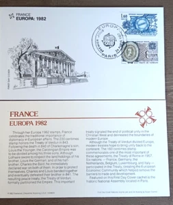 FRANCE EUROPA 1982 TREATY OF VERDUN ARCHITECTURE FLEETWOOD CACHET FDC+INFO CARD - Picture 1 of 1