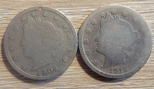 1904 & 1912 Liberty V Nickels 2x Lot  - Bild 1 von 4