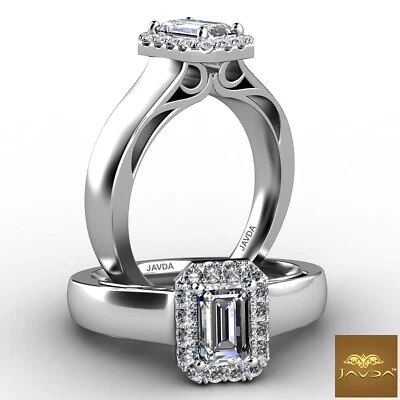 Anillo de compromiso de diamantes esmeralda con halo de filigrana corte en U GIA H VVS2 0,70 quilates Foto 1 de 4