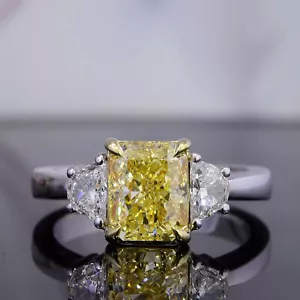 2.00 Ct Canary Fancy Yellow Radiant Cut Half Moon 3-Stone Diamond Ring VVS1 GIA - Picture 1 of 4