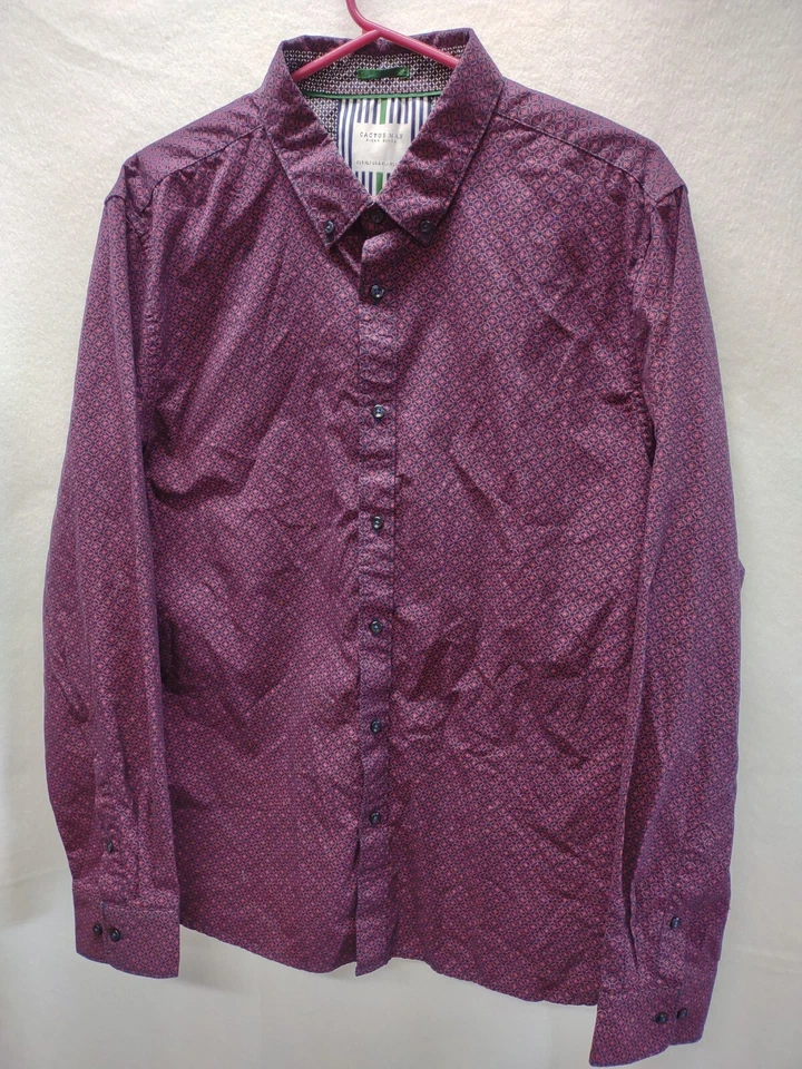 Camisa masculina Cactus Man Ricky Singh XL roxa algodão botão manga longa - Imagem 1 de 4