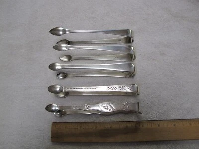 LOT: FIVE English GEORGE III Sterling SUGAR TONGS-Various Makers-2 Bright Cut-NR - Image 1 of 4