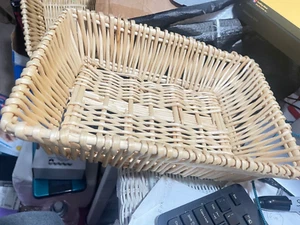 Wicker / Bamboo and Wood Tray 10”Wx 14"Lx4”H With Wood Side Handles(6H) - Picture 1 of 6