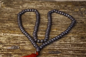 Old Tibet Meteorite Iron Tiantie Om Mani Padme Hum Buddha Beads Amulet Necklace - Picture 1 of 14