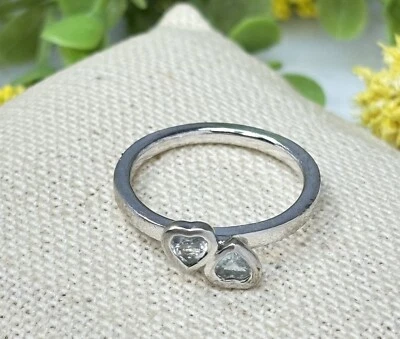 Vintage Sterling Silver 925 Blue Topaz Two Hearts Modernist Band Ring Size 8 - Image 1 of 4