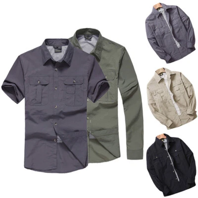 Hommes Détachable Fermeture Éclair Chemise Manche Cargo Travail Hauts Poche - Photo 1/4