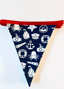HANDMADE - Nautical Themed - Red White Blue - Triangle Bunting Flags(7) - Picture 1 of 4
