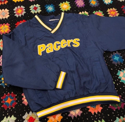 Vintage Indiana Pacers Youth Medium Blue Yellow Sweater Windbreaker Cover