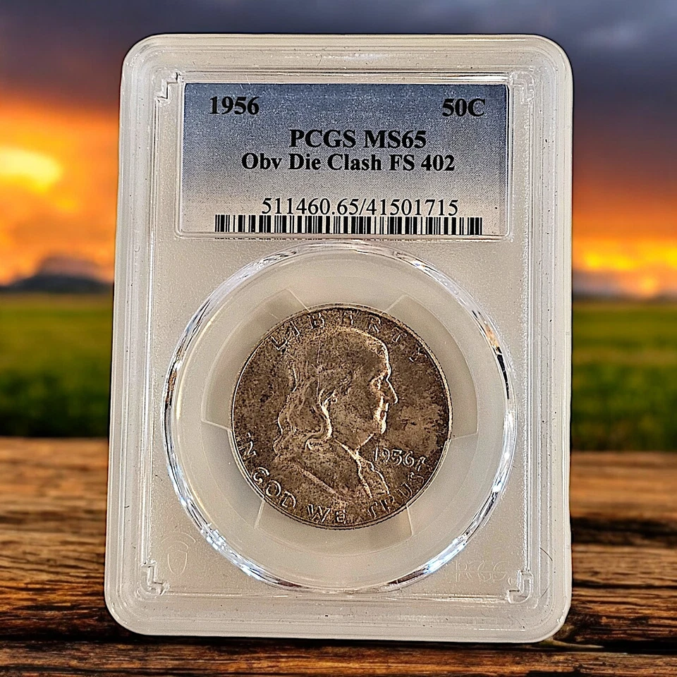 1956 Franklin - ERROR - 50c Half Dollar  - PCGS MA65 - Obverse Die Clash FS 402 - Image 1 of 4