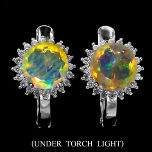 925 Pendientes de Plata de Ley Redondo Ópalo de Fuego 7mm Piedra Topacio Joyería - Imagen 1 de 9