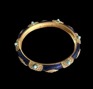 Vintage Boucher Blue Enamel & Gold-Tone Bracelet Glass Turquoise Cabochons - Picture 1 of 11