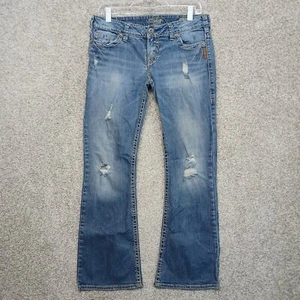 Silver Jeans Womens 30X31 Blue Pioneer Bootcut Distressed Embroidered Western - Picture 1 of 11