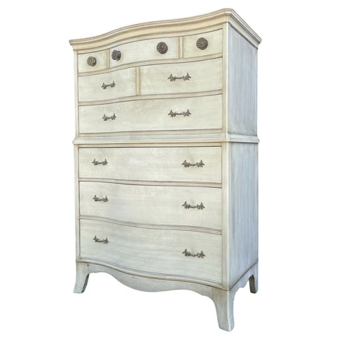 Mid Century Drexel French Country Mahogany 6 Drawer Serpentine Highboy Dresser Cover