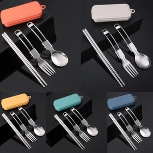Stainless Steel Camping Utensil Kit Spoon Chopsticks Fork in Plastic Box - Picture 1 of 20