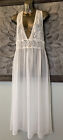 Intimo Amore vintage white Lace Mesh Sequins Pearls Wedding nighty nightgown Lg