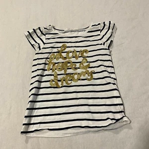 H&M Blue White Striped Shirt w/Gold Lettering Girls Size 6-8 - Picture 1 of 4