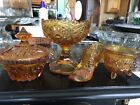 4 Pieces Of Antique Amber Glassware