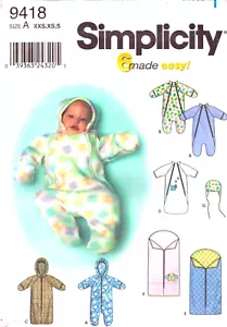 Simplicity 9418 ~Baby Buntings/Hat and 1 Size Blanket Bunting XXS-XS-S - Picture 1 of 4