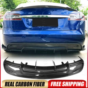 Fits Tesla Model S 60D P85 12-15 Carbon Fiber Rear Bumper Lip Diffuser Spoiler  - Picture 1 of 11