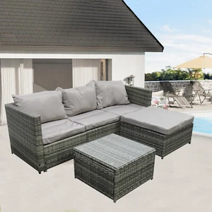 Corner Sofa Furniture L-Shaped Rattan Set 4 Seater Indoor/Outdoor Patio Garden - Picture 1 of 7