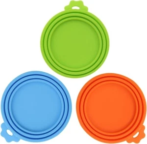 Pet Food Can Covers Set of 3 Assorted Colors Dogs Cats Pets Lids - Picture 1 of 5