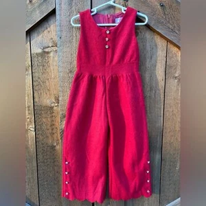 Girls Red Jumpsuit With Rhinestone Buttons Size 4 - Picture 1 of 3