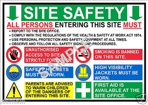 CONSTRUCTION BUILDING SITE HEALTH SAFETY A3 OR A4 SIGN POSTER LAMINATED DURABLE - Picture 1 of 4