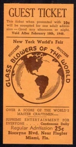 1939-40 Miami, Fla. "NY World's Fair Glass Blowers of the World" ticket - Picture 1 of 1