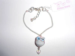 amber marie girls porcelain owl charm pendant/bracelet / length 155mm approx - Picture 1 of 1