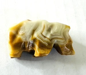 Vintage Naturstein Onyx geschnitzt Grizzlybär Figur 1,5" schönes Marmorier Geschenk - Bild 1 von 13