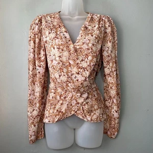 Express Top Size Large Chiffon Floral Peasant Faux Wrap Romantic Feminine Peplum - Picture 1 of 11