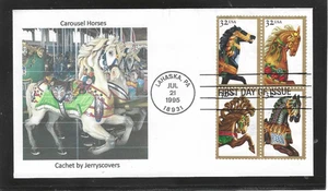 CAROUSEL HORSES FDC 1995 LAHASKA, PENNSYLVANIA JERRY'S COVERS ONLY 1 MADE - Picture 1 of 1
