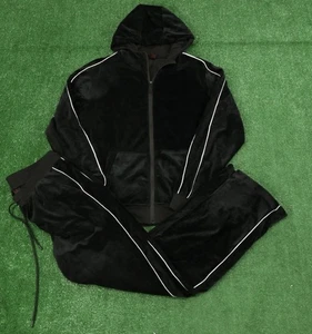 y2k Linea Uomo LU Tracksuit Men’s Large Black 2 Stripes Velour Full Zip Set EE52 - Picture 1 of 4