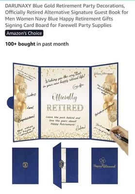 Large Retirement Board Card/Guestbook. Navy Blue & Gold - Image 1 of 4