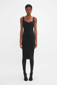 Victoria Beckham Black Sleeveless Crepe Fitted Sheath Dress US 10 NWT $1090 - Picture 1 of 4