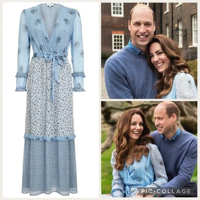 GHOST Avery Wrap Dress Size L UK14 US10 Blue Floral Maxi ASO PoW Royal BNWT Rare - Image 1 of 4