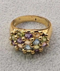 Multi Gemstone Gold 925 Sterling Peridot, AMETHYST, CITRINE, Topaz Size 9 Ring - Picture 1 of 9